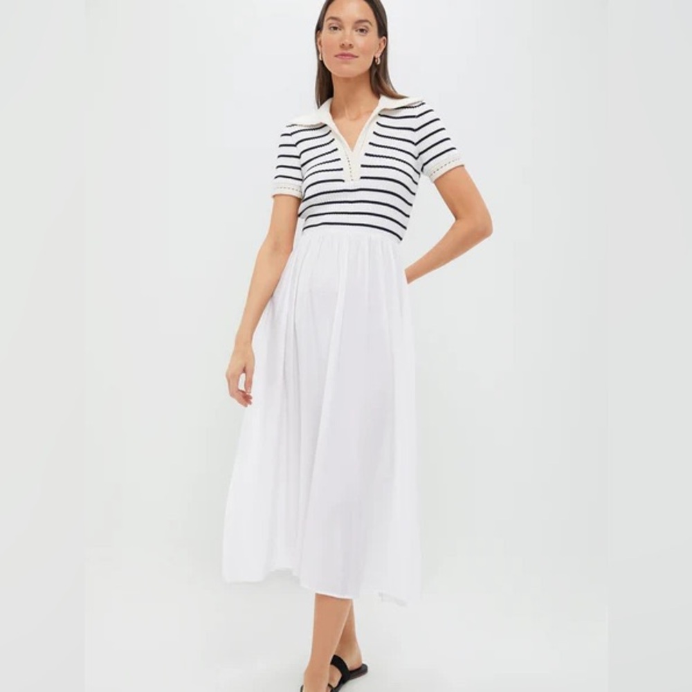 Tuckernuck Moon River Black and White Striped Midi Polo Dress